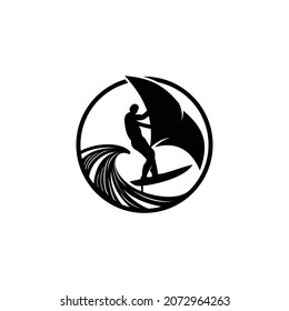 Surfer Logo Template. wingsurfer Vector Design. Surfing Illustration