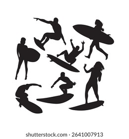 surfer male and female sport activity silhouettes
