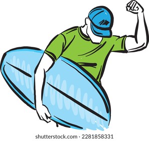 surfer man 2 with surf board brush stroke vector illustration