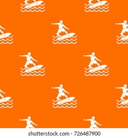 Surfer man pattern repeat seamless in orange color for any design. Vector geometric illustration