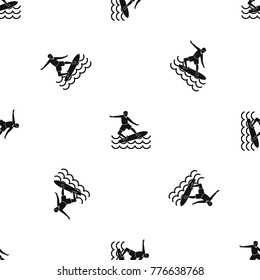 Surfer man pattern repeat seamless in black color for any design. Vector geometric illustration