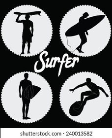 surfer man silhouette set.surfer element.