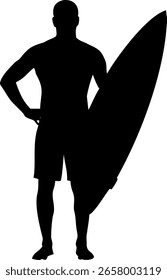 Surfista homem silhueta vetor isolado no fundo branco