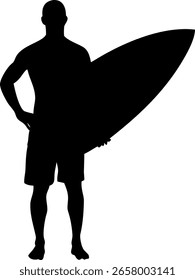 Surfista homem silhueta vetor isolado no fundo branco