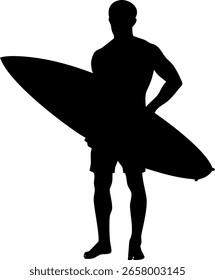 Surfer man silhouette vector isolated on white background