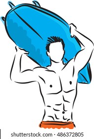 surfer man with surf board illustration