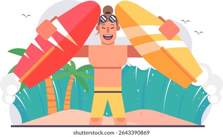 
Surfista homem com prancha desfrutando de verão