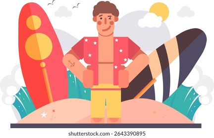 
Surfista homem com prancha desfrutando de verão