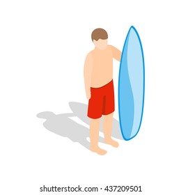 Surfer man with surfboard icon isometric 3d style