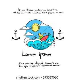 Surfer Man Surfing Sea Wave on Board Summer Ocean Vacation Logo Banner Vector Illustration
