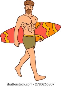 surfer man walking with surfboard under his arm beach
