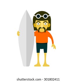 Surfer Men. Cartoon Style. Vector
