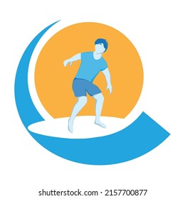 surfer and ocean waves, vector