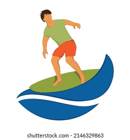 surfer and ocean waves, vector icon 