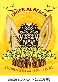 Surfer on a beach / Tiki zone / Aroha zone / Paradise Island 
