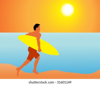 surfer on the beach, vector illustration