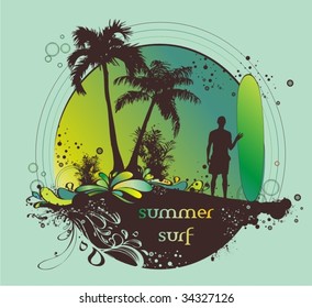 surfer on the beach, vector illustration