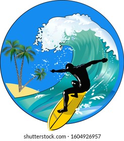 Surfer on Blue Ocean Wave
