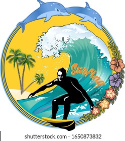 Surfer on Blue Ocean Wave
