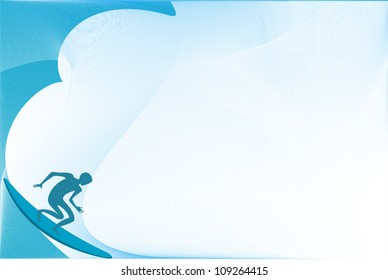 Surfer on a board on the background of a large ocean wave
