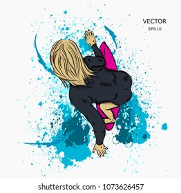 surfer on the board and big wave. vector illustration.
