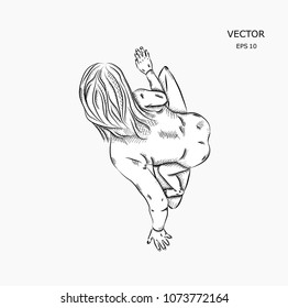 surfer on the board and big wave. vector illustration.