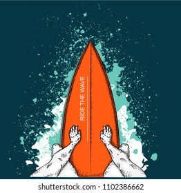surfer on the board and big wave. vector illustration.