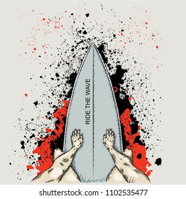 surfer on the board and big wave. vector illustration.