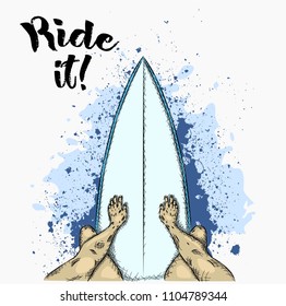 surfer on the board and big wave. vector illustration.