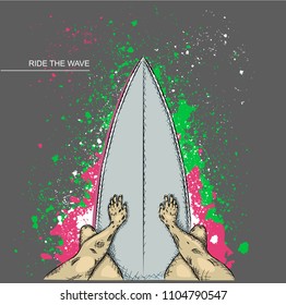 surfer on the board and big wave. vector illustration.