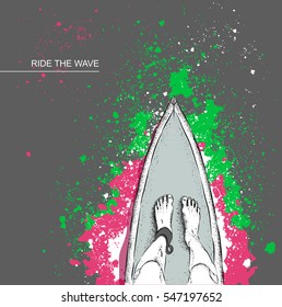 surfer on the board and big wave. vector illustration.
