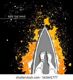 surfer on the board and big wave. vector illustration.