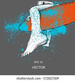 surfer on the board and big wave. vector illustration.