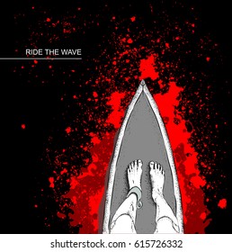 surfer on the board and big wave. vector illustration.