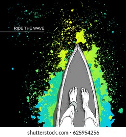 surfer on the board and big wave. vector illustration.
