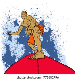 surfer on the board and big wave. vector illustration.