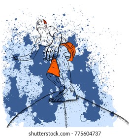 surfer on the board and big wave. vector illustration.
