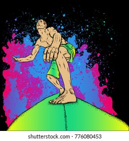 surfer on the board and big wave. vector illustration.