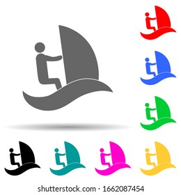 surfer on the board multi color style icon. Simple glyph, flat vector of summer pleasure icons for ui and ux, website or mobile application