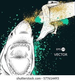 surfer on the board and shark. vector illustration.