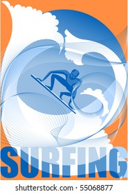 Surfer is on the crest of a wave