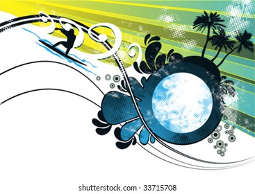 surfer on ocean with text place