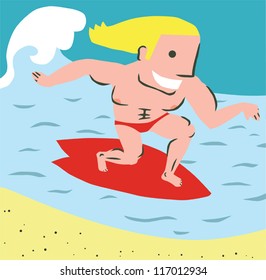 Surfer on a Red Surfboard