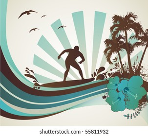 surfer on the sea, vector illustration