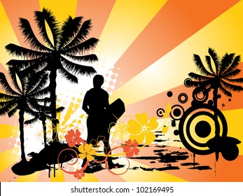surfer on summer background - vector
