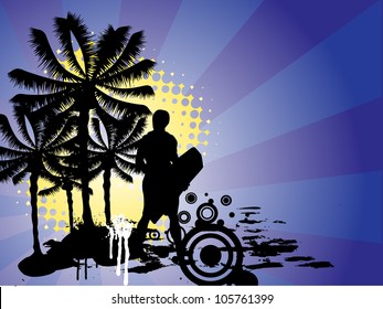 surfer on summer background - vector