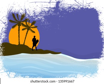Surfer on summer background - vector