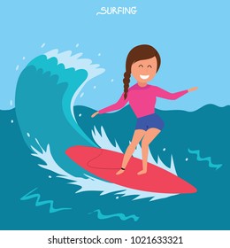 surfer on surfboard character.