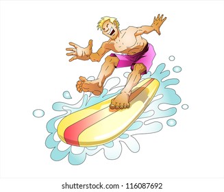 Surfer on Surfboard glide on wave