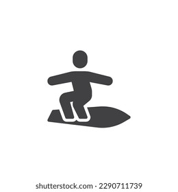 Surfer on surfboard vector icon. filled flat sign for mobile concept and web design. Surfing sport glyph icon. Symbol, logo illustration. Vector graphics